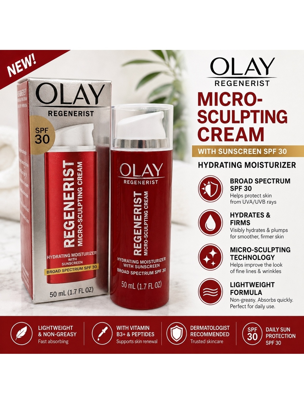 Olay Regenerist Micro-Sculpting Cream SPF 30 Hydrating Moisturizer 50 ml